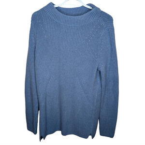 TALBOTS  Blue Scoop Crew Neck Patterned Knit 100% Cotton Sweater Womans Medium